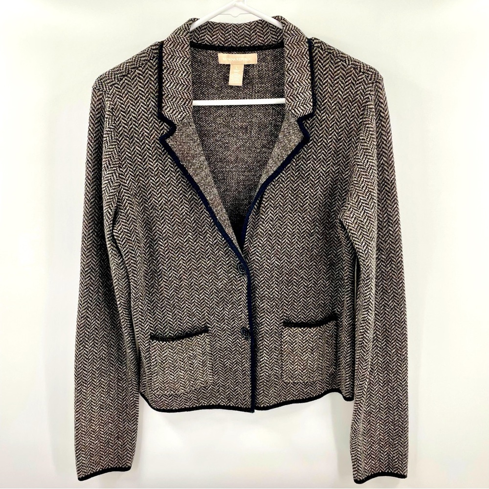 Banana Republic Black and Cream Herringbone Trim Blazer